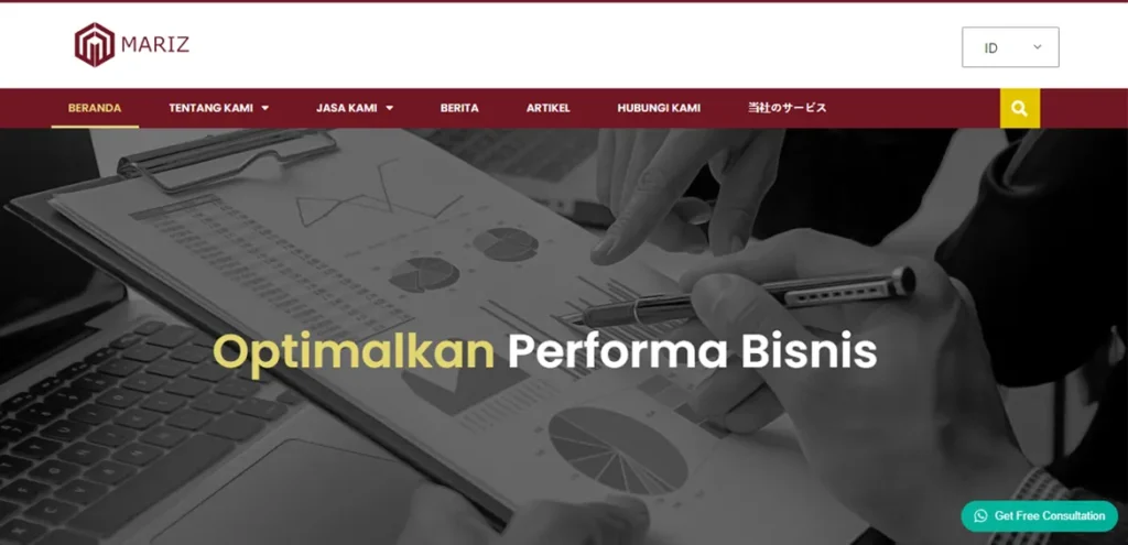 Screenshot website PT Mariz Jaya Indonesia