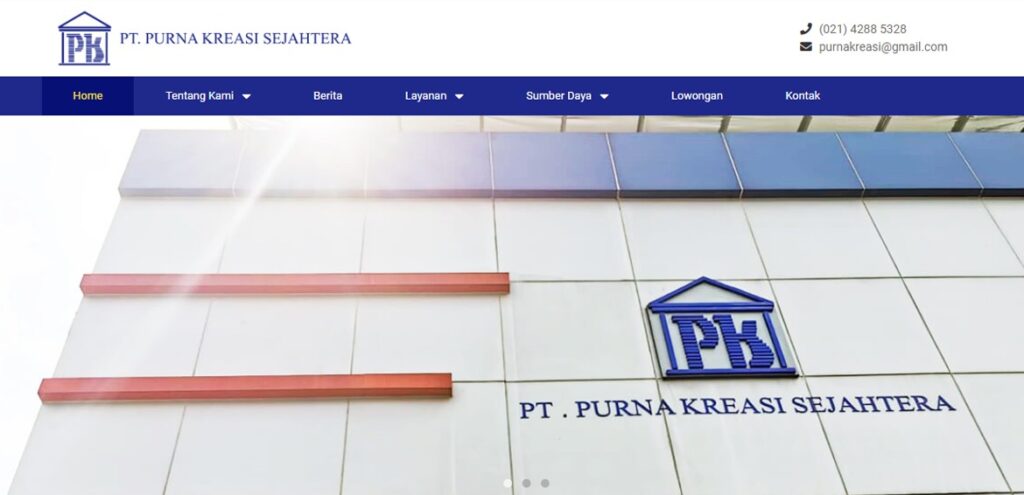 Screenshot website Purna Kreasi Sejahtera